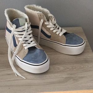 platform high top multi colored vans , size 7.5